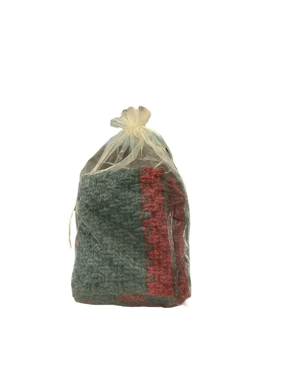 Handcrafted Red Green Crochet Hat Scarf Set 100% Silk Yarn 8 Inch Hat 44 Scarf